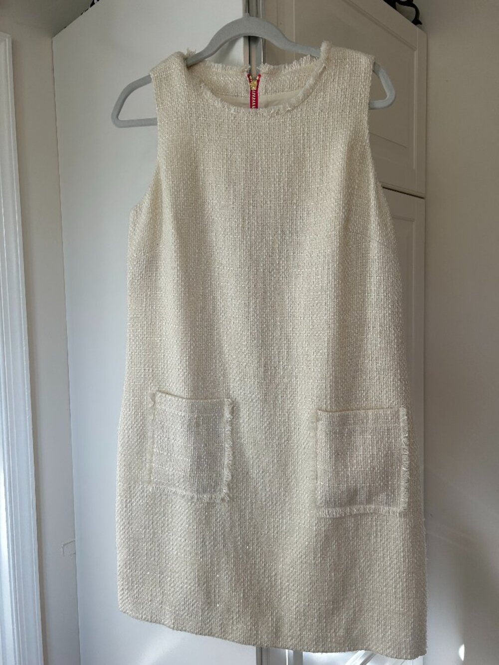 NWT Sail to Sable Cream White Tweed Metallic Sleeveless Shift Dress Size 10